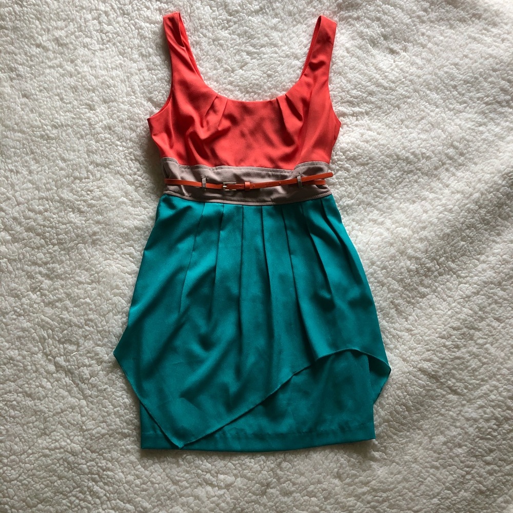 Teal & Coral Cocktail Dress